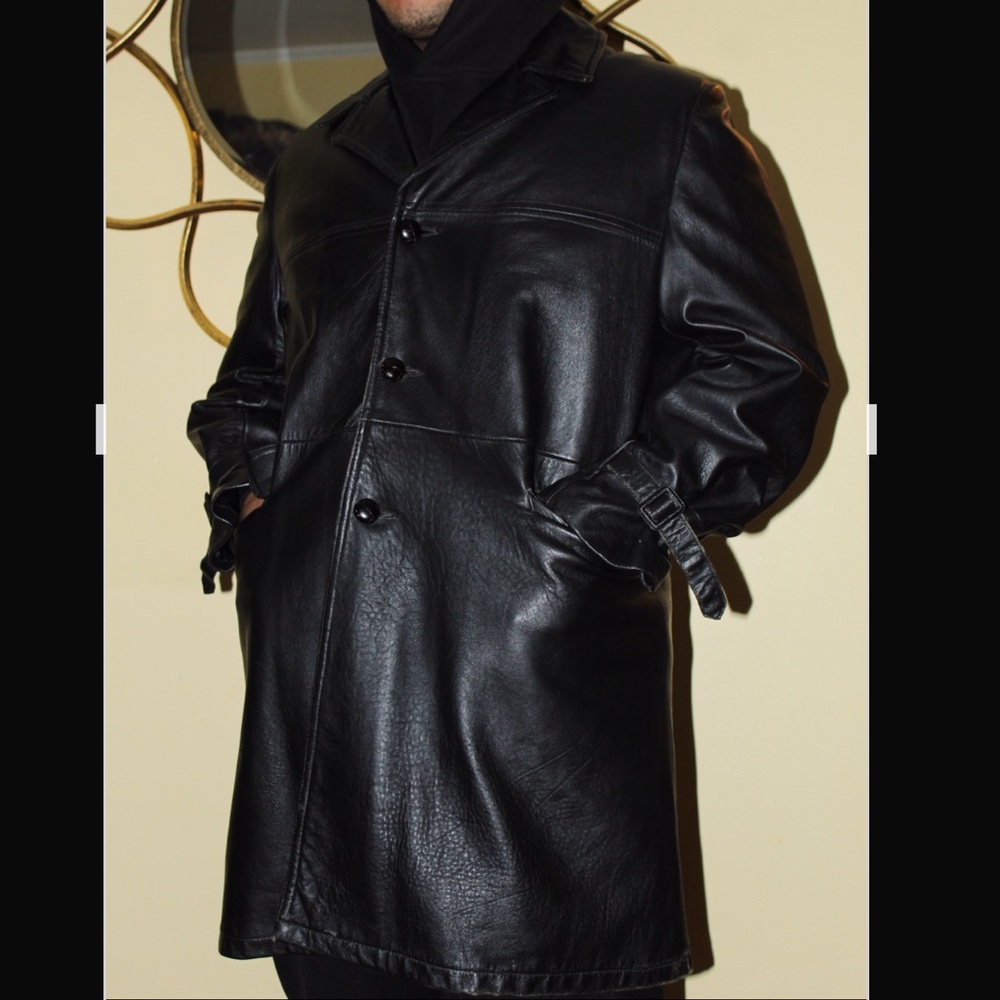 Vintage Men’s Large Black Leather Coat